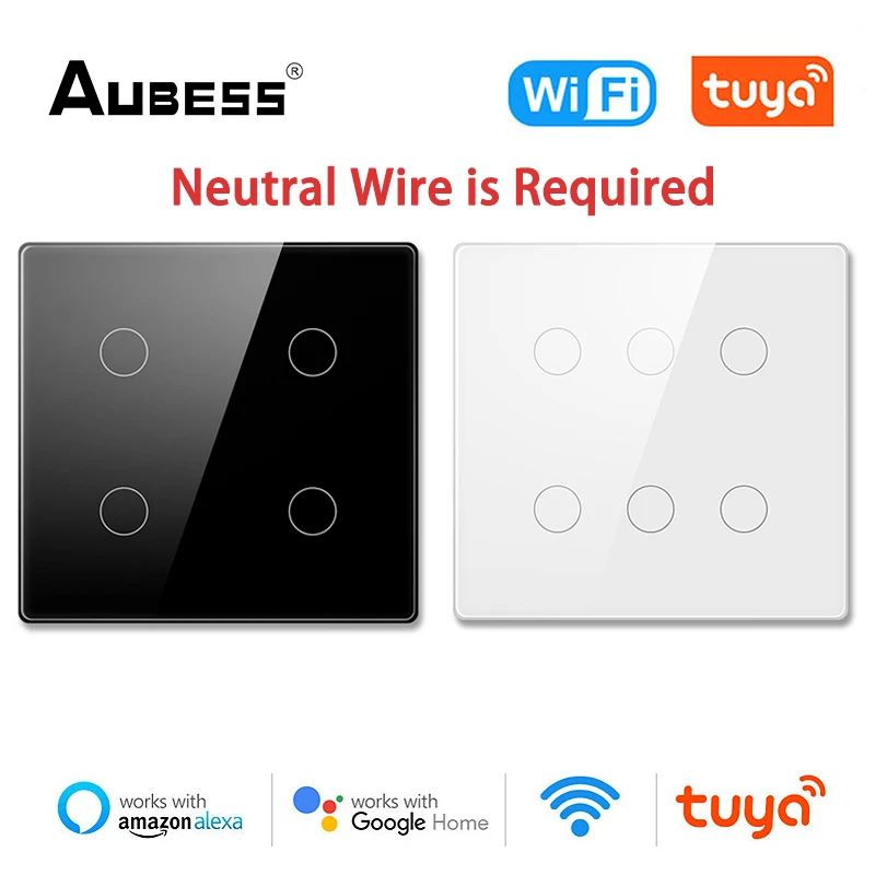 Aubess Wifi Smart Switch Need Neutral Wire 4/6 Gang Brazil 4x4 Smart