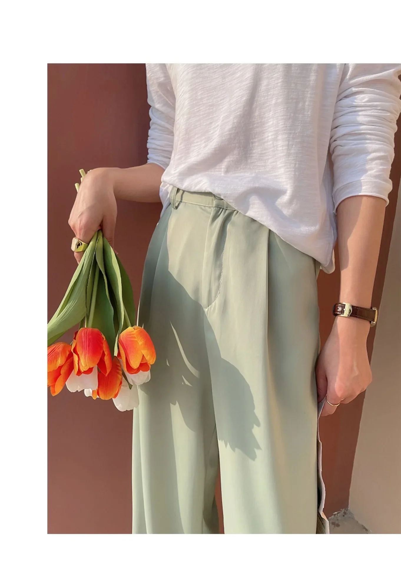 MODX Ice Silk Wide Leg Pants Women's Summer Thin High Waist Draping Suit Straight Tube New Imitation Acetic Acid Satin Pants