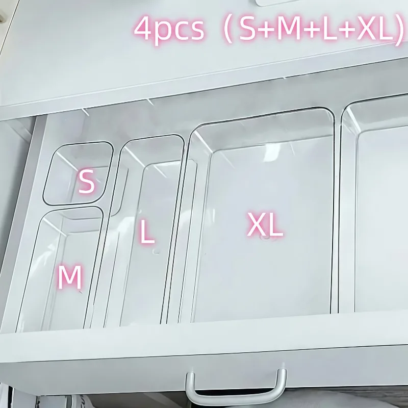 4/7개 아크릴 투명 서랍 정리함 세트, 화장대용 화장품 수납함, 책상 사무용품, 가정용 책상 및 서랍 정리함
