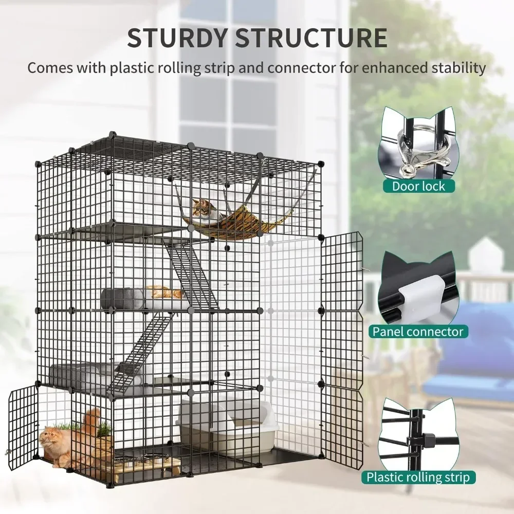 4-Tier Indoor Cat Enclosure Hammock Large Metal Wire Playpen Kennel For 1-3 Cats