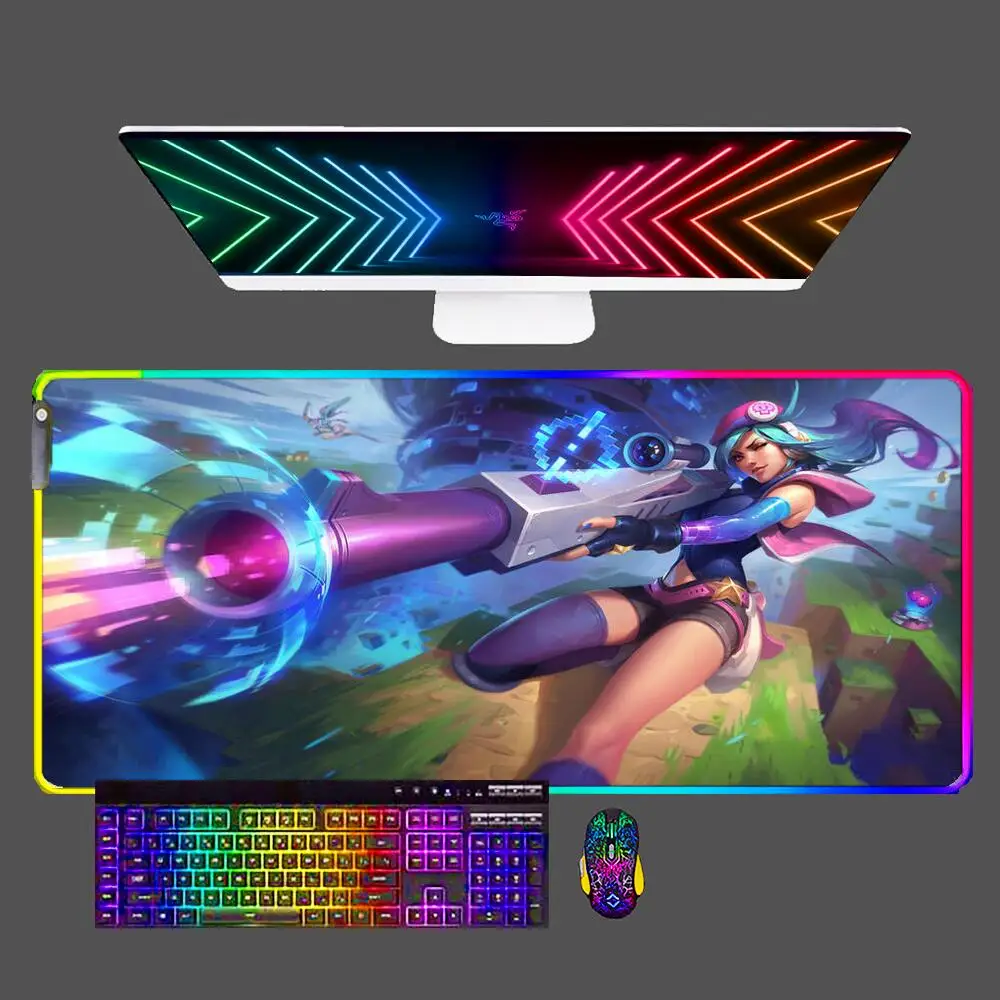 

Caitlyn League Of Legends RGB Mouse Pad Gamer Gaming Accessories Varmilo Keyboard PC Computer LED Desk Mat CS GO LOL Mousepad