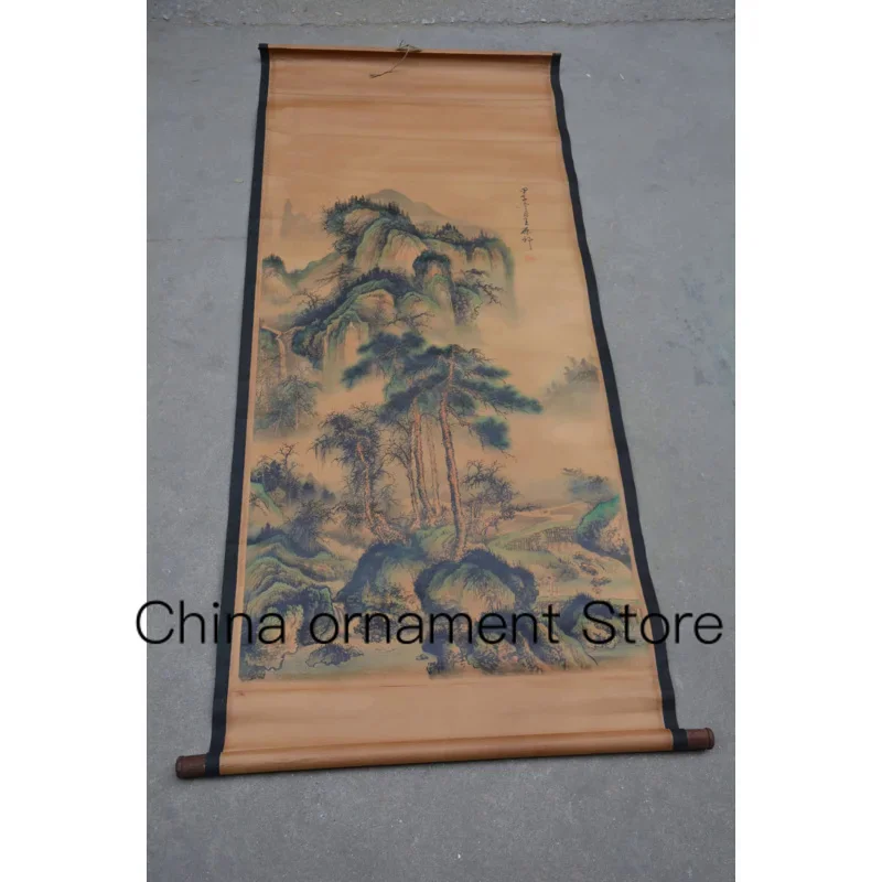 

Antique Hand-painted Chinese Scroll painting,long axis of Landscape pine tree, Home Decoration,best collection & adorn