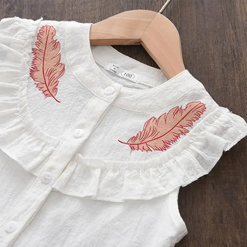 Bear Leader Kid Baby Girls Feather Clothes Sets Summer Sleeveless Tops Bandage Shorts Fashion Lovely Clothing 2-7 Years Girls Clothing Set