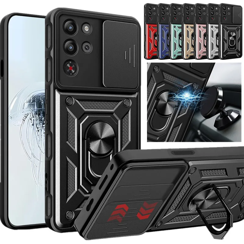 Durable Armor Phone Case with Lens Protection and Magnetic Stand Holder
