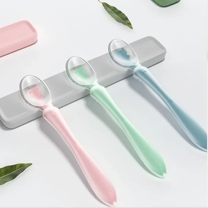 Baby Feeding Spoons Soft Silicone Training Spoon Feeder Learn To Eat Drinking Water for Toddler Children Flatware Utensils