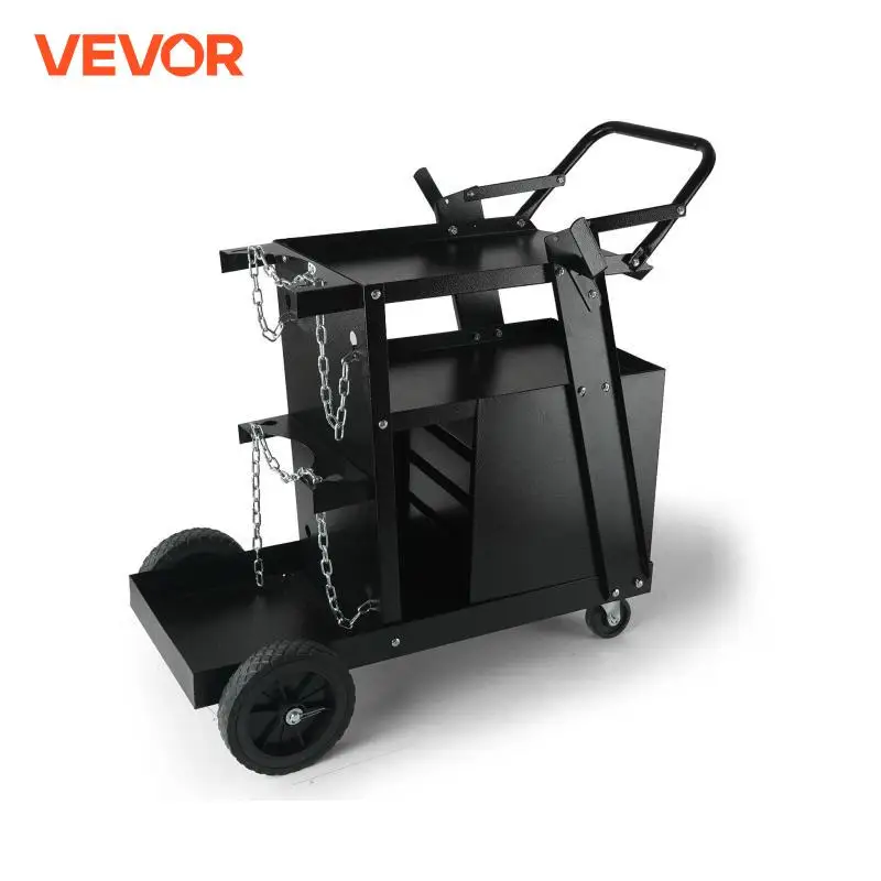 Welding Cart VEVOR Welding Cart 2-Tier 4 Drawers Welder Cart with Tank Storage Safety Chains Rolling for Mig Plasma Cutter