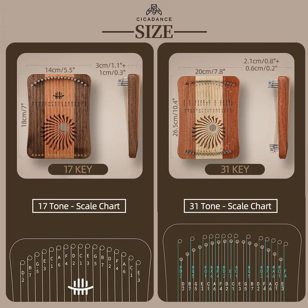 17 String Fingerplay Lyre Harp 31 Strings Chromatic Harp Fingerstyle Thumb Piano Musical Instruments Gifts Professional Beginner