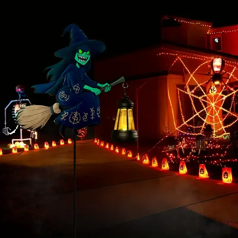 Witch Halloween Decoration Solar Powered Lamp Waterproof Halloween LED Solar Lawn Light for Halloween Garden Home Party Decor