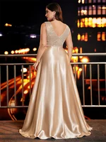 Plus Size Elegant Sequins Evening Dress For Women 2025 Deep V-neck Satin Prom Party Dress Floor Length Formal Gowns - Image 2