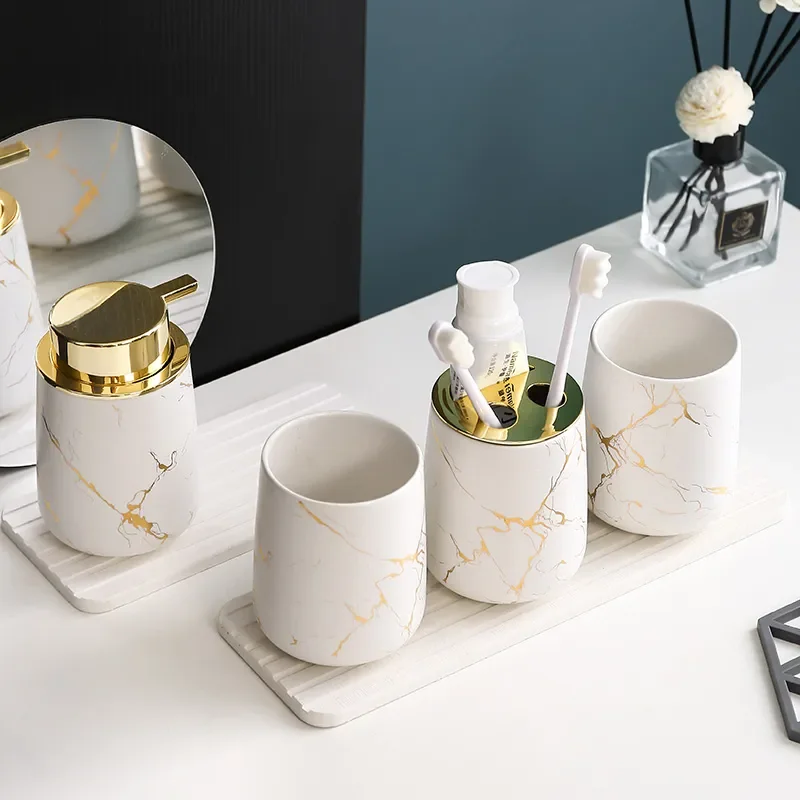 Bathroom Set Soap Dispenser Toothbrush Holder Cup Soap Dish Tray Mouthwash Cup bathroom accessories
