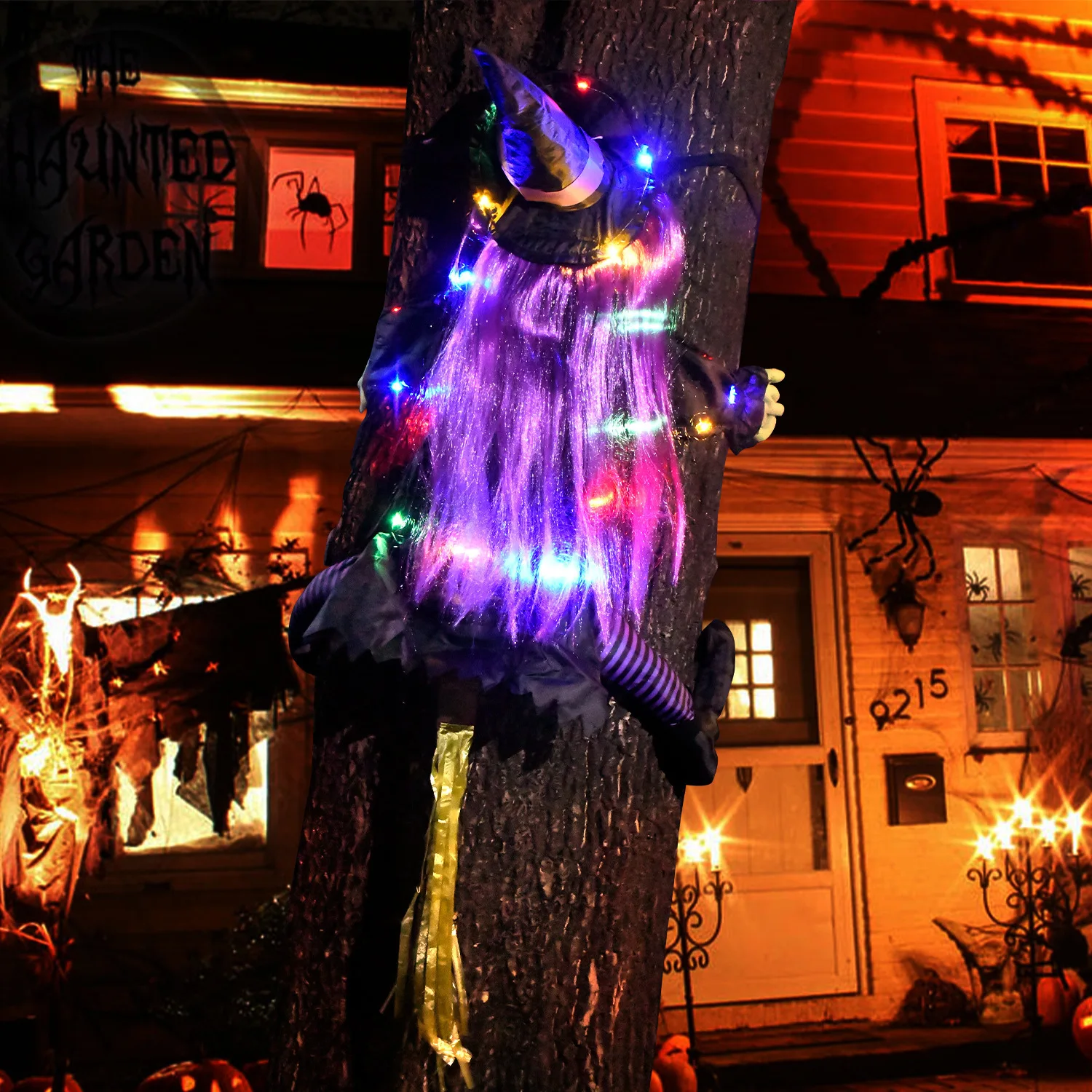 New Halloween Witch Doll Courtyard Witch Crashing Into Tree Halloween Decoration Toys Funny Door Porch Tree Decors