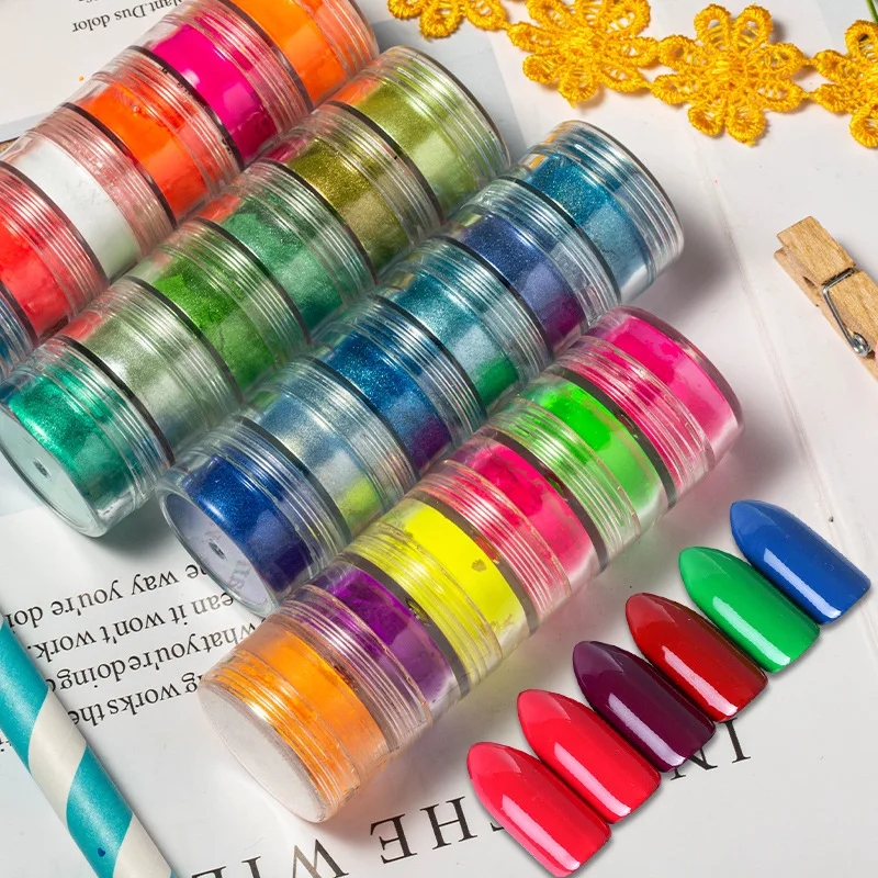 6 Color/Set Neon Pigment for Nails Fluorescence Glitter Dust Neon Pearl Powder For Nail Art Decoration Dipping Powder DIY Design nail powder nail glitter nail pigment nail decoration nail decorations nail powder set fluorescent pigment