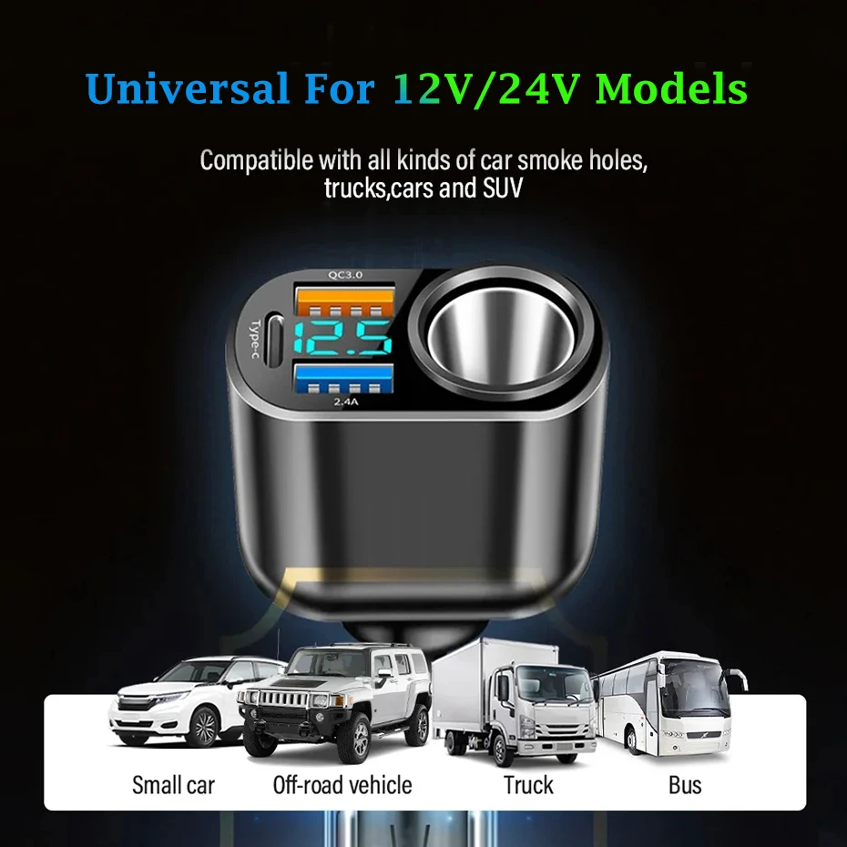 66W QC3.0 PD ڵ USB  ʰ     ڵ 12V/24V   3-USB Ʈ ȭ 
