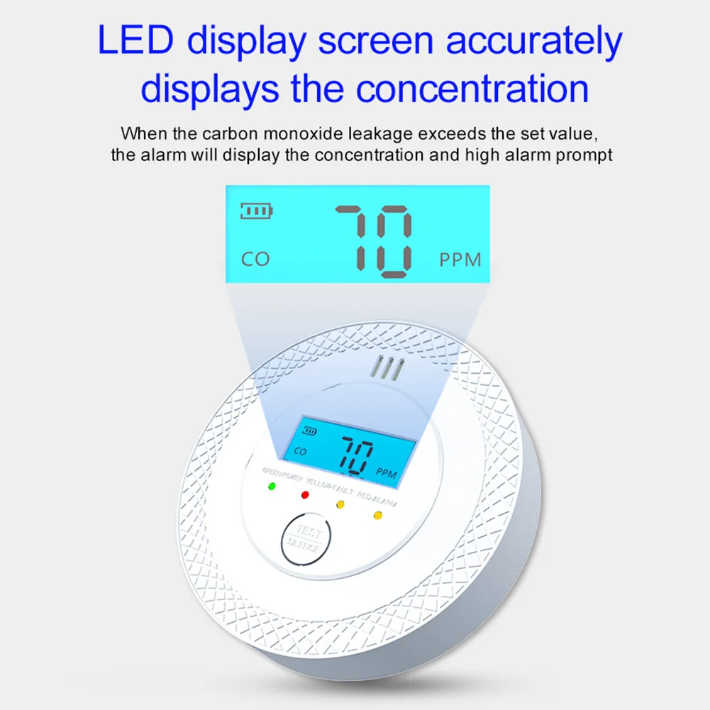 CO Alarm Sensor 85dB High Sensitive Warning Carbon Monoxide Alarm Detector Battery Powered
