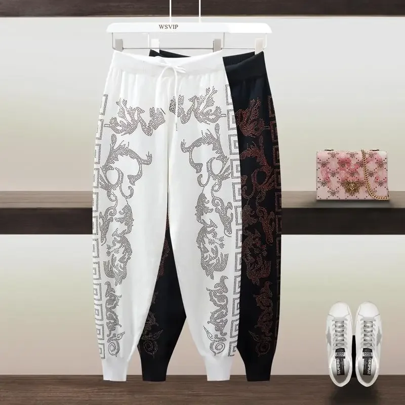 2021 New Women's Nine-point Pants Hot Drill Stretch Line Loose Casual Harem Sweatpants Street Style Harem Pants Hot Pants 2021 new y2k printed heart shaped jeans mommy 2xl retro street women women s blue high stretch sexy skinny pencil jeans