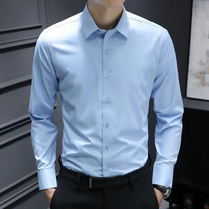 Spring Autumn New Solid Color Fashion Long Sleeve Shirt Man High Street Casual Loose Button England Office All-match Cardigan