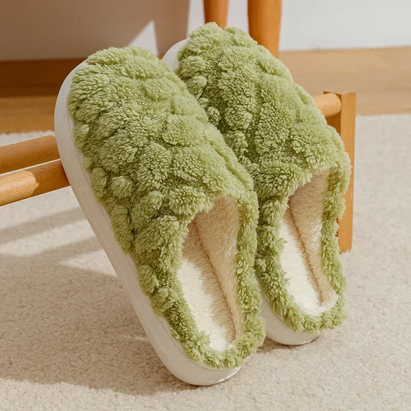 Cotton Slippers for Women, Indoor Warm, Plush, Anti-skid Winter Slippers for Men's Home Use Ladies Casual House Fluffy Footwear