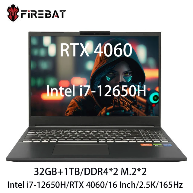 FIREBAT T6A 16 Inch Intel i7-12650H RTX 4060 DDR4 32G RAM M.2 1TB SSD 165Hz 2.5K Wifi6 BT5.1 Gaming Gamer Notebook Laptop 1