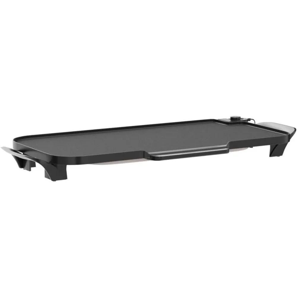22-inch Electric Griddle With Removable Handles, Black,easy cleaning and compact storage,Slide-out drip tray removes