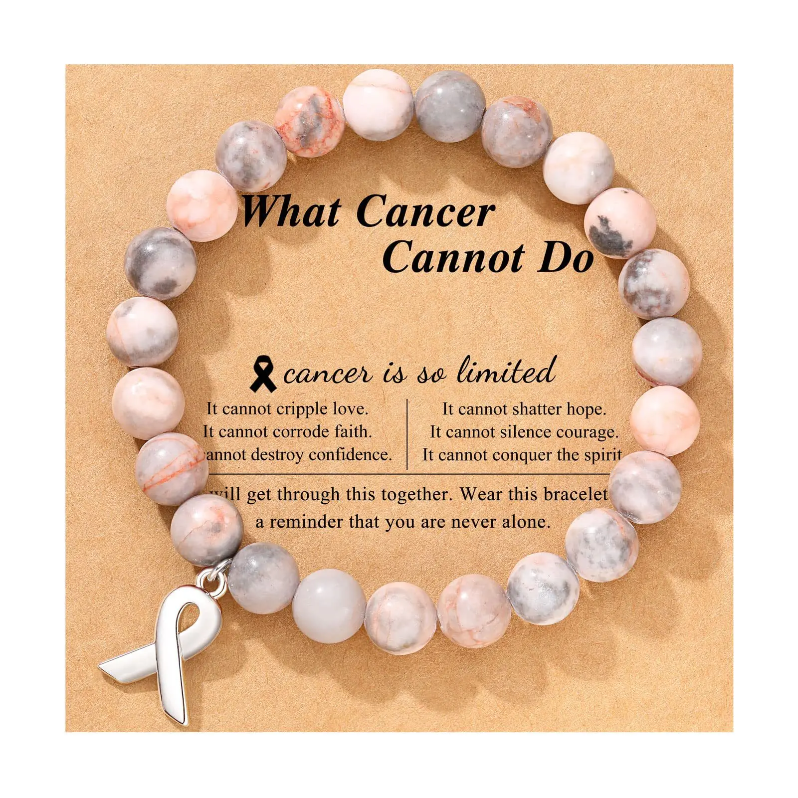 Bracelet Jewelry Breast Cancer Awareness Natural Stones Crystal Bracelet