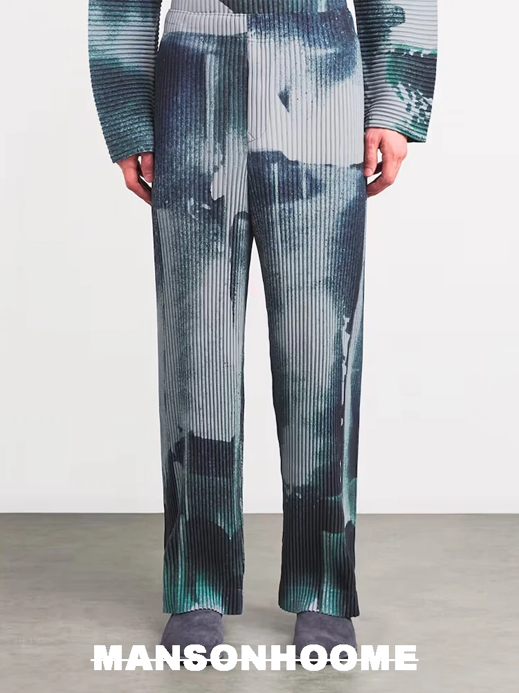 Miyake Pleated Men's Pants, High-quality Dyed Printed Casual Versatile and Fashionable Straight Leg Pants