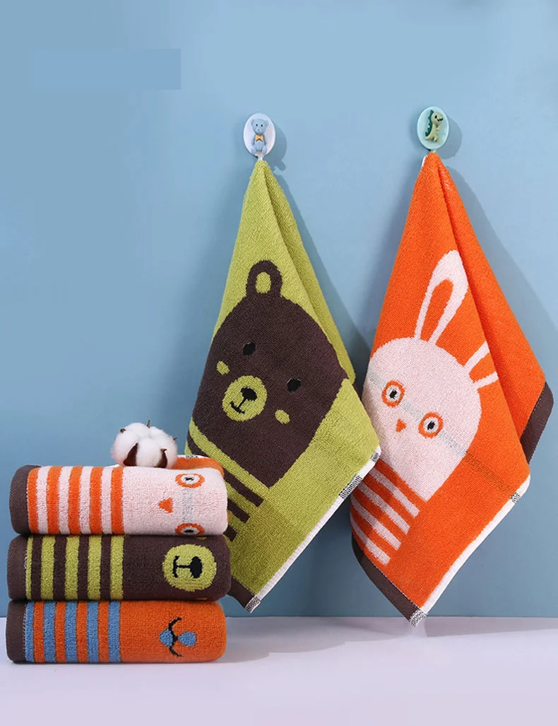 Higher quality 1 set of 3 children's cotton towels thickened household cartoon washing face towel cotton kid towel