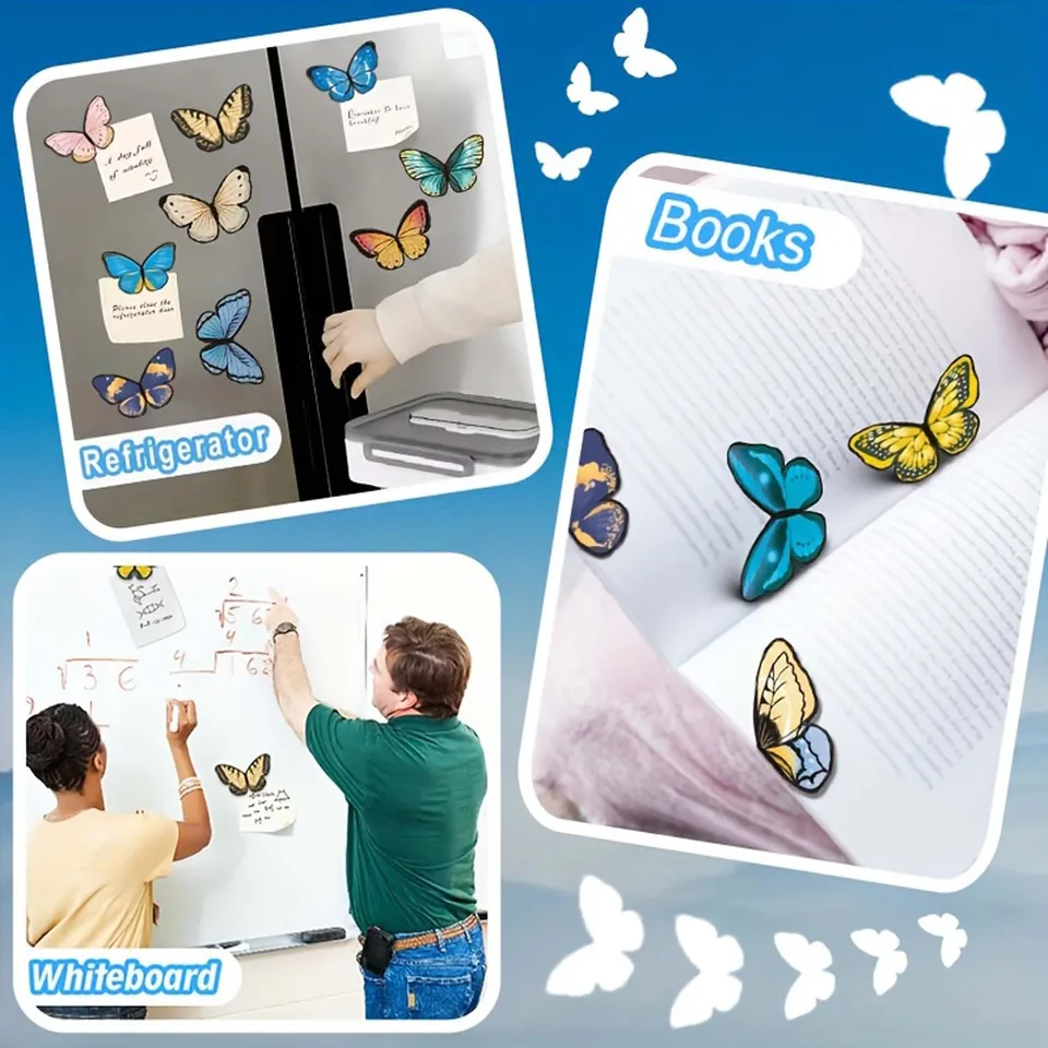 Butterfly Magnetic Bookmarks 12 Pack - 24 Unique Patterns Foldable Page Clips For Books & Journals