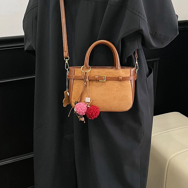 Faux Suede Handbag with Adjustable Strap Underarm Bag Fashion Crossbody Bag for Women Work Shopping Travel