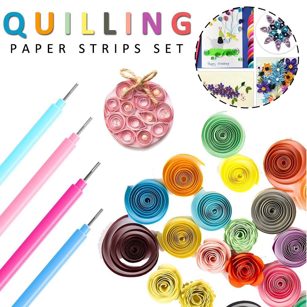 Colorato 100 Pz/Pacco Strisce Di Carta Quilling Set Rolling Curling Needle Pen Fai Da Te Art Children Handmade Scrapbooking Tool 2023
