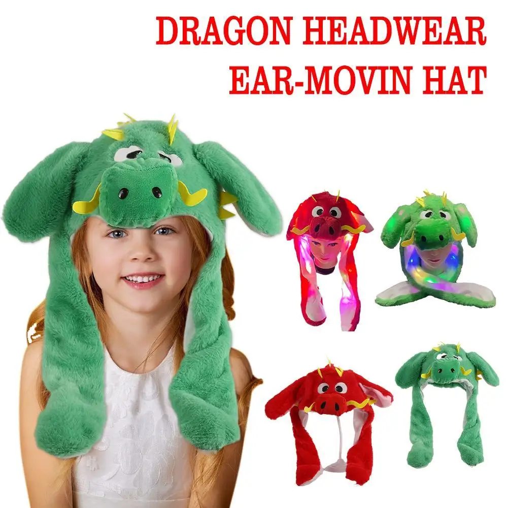 

LED Light Rabbit Hat Moving Bunny Ear Funny Soft Plush Headwear Kawaii Cap Gift Dragon Headwear Ear-movin Hat