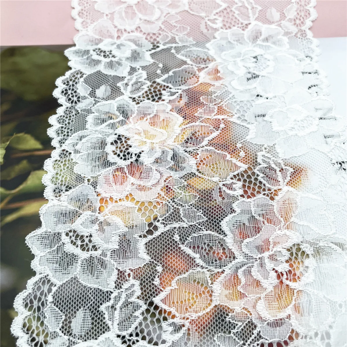 3y/lot Width 18cm White Elastic Stretch Lace Trim 4