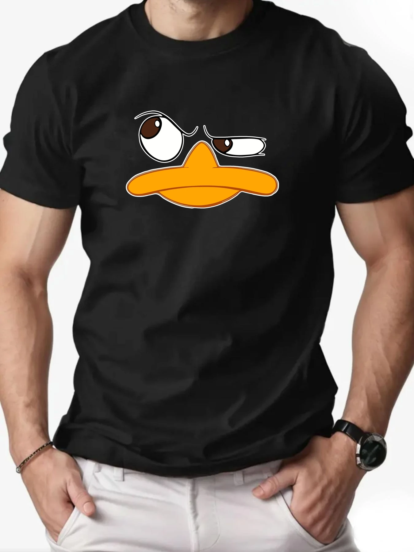 Men's T-Shirt 100% Cotton Funny Duck Cartoon Pattern Print Summer Round Neck Breathable Casual Short Sleeve Fashion T Shirt 1