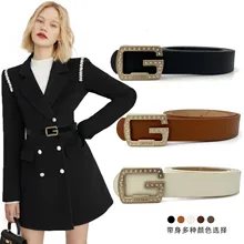 

Leather Belts For Women Waist Strap Luxury Brand Designer G Rhinestones Buckle Female Ladies Waistband All-match Jeans Belt
