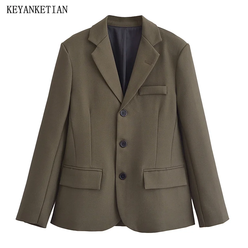 

KEYANKETIAN 2024 New Launch Office Lady Slim Short Suit Single Breasted Flap Pockets Women's cropped blazer Simply Outerwear