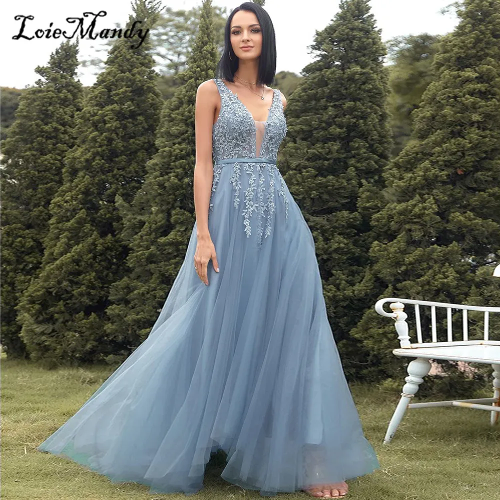 

Sheer V-neck Prom Dresses Long Elegant Applique Lace Evening Party Gowns For Women Formal Plus Size A-line Vestidos de fiesta