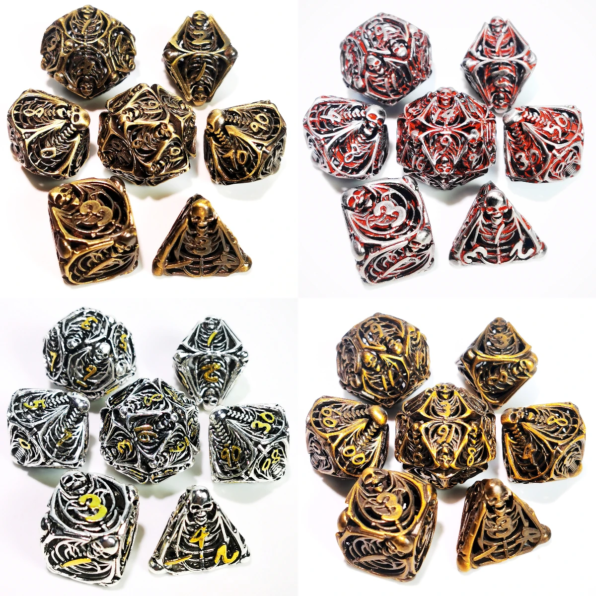 DnD Metal Dice Set - Hollow Bronze Skull Design, 7 Zinc Alloy Polyhedral Dice for Dungeons and Dragons RPG Games 6