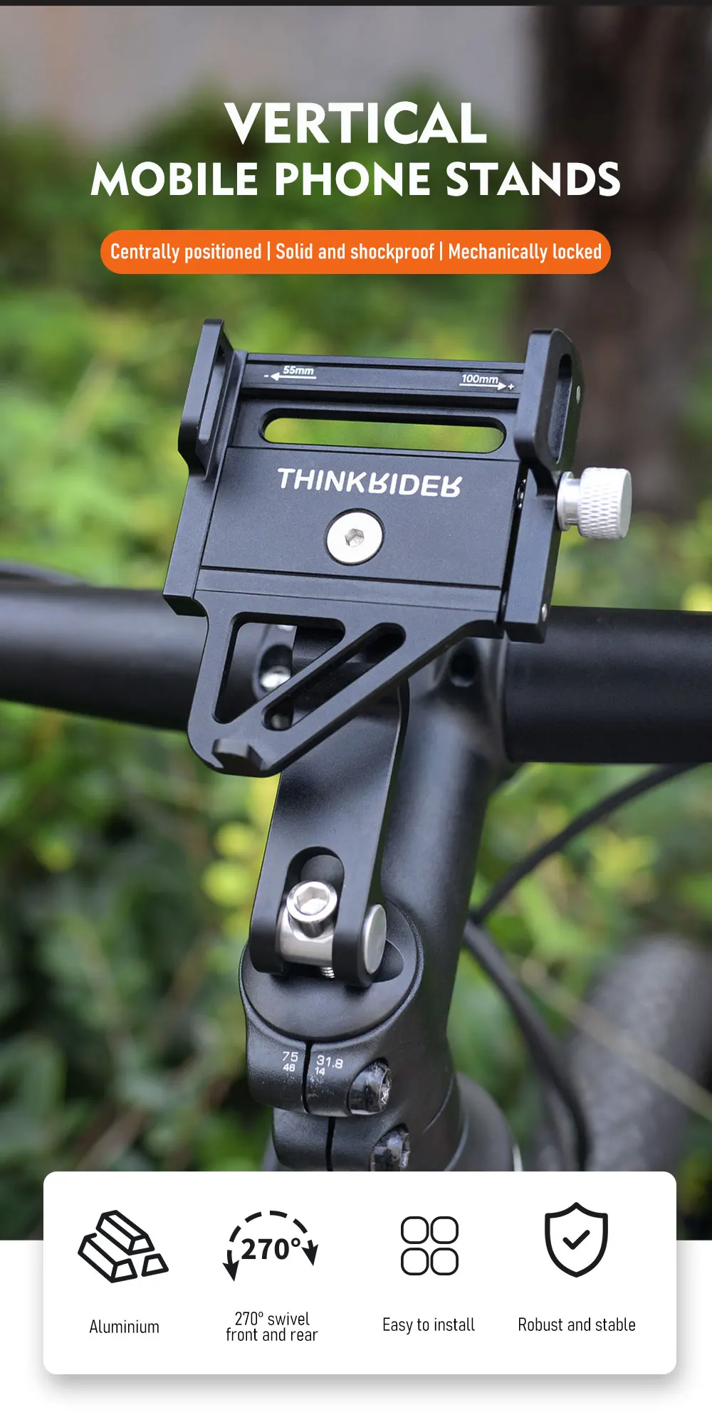 Think rider Telefon halter Motorrad Elektro fahrrad Smartphone CNC Aluminium legierung Halterung fünf Krallen mechanische Fahrrad halter – Detail 1