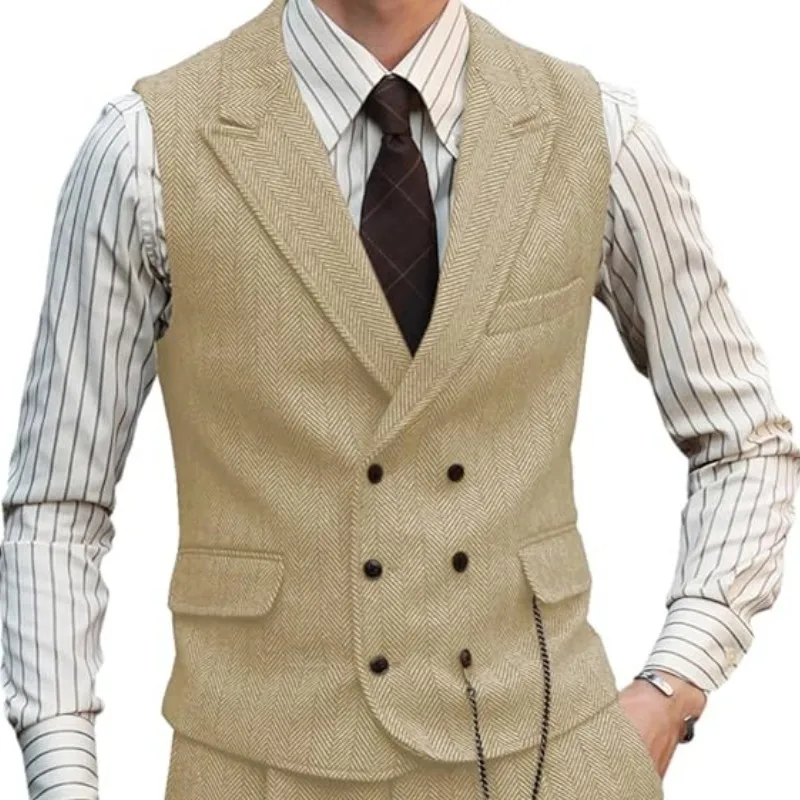 Men Vest Brown Suede Leather Gentleman Business Waistcoat Vintage Regular Slim Business Banquet Men Suit Vest 6