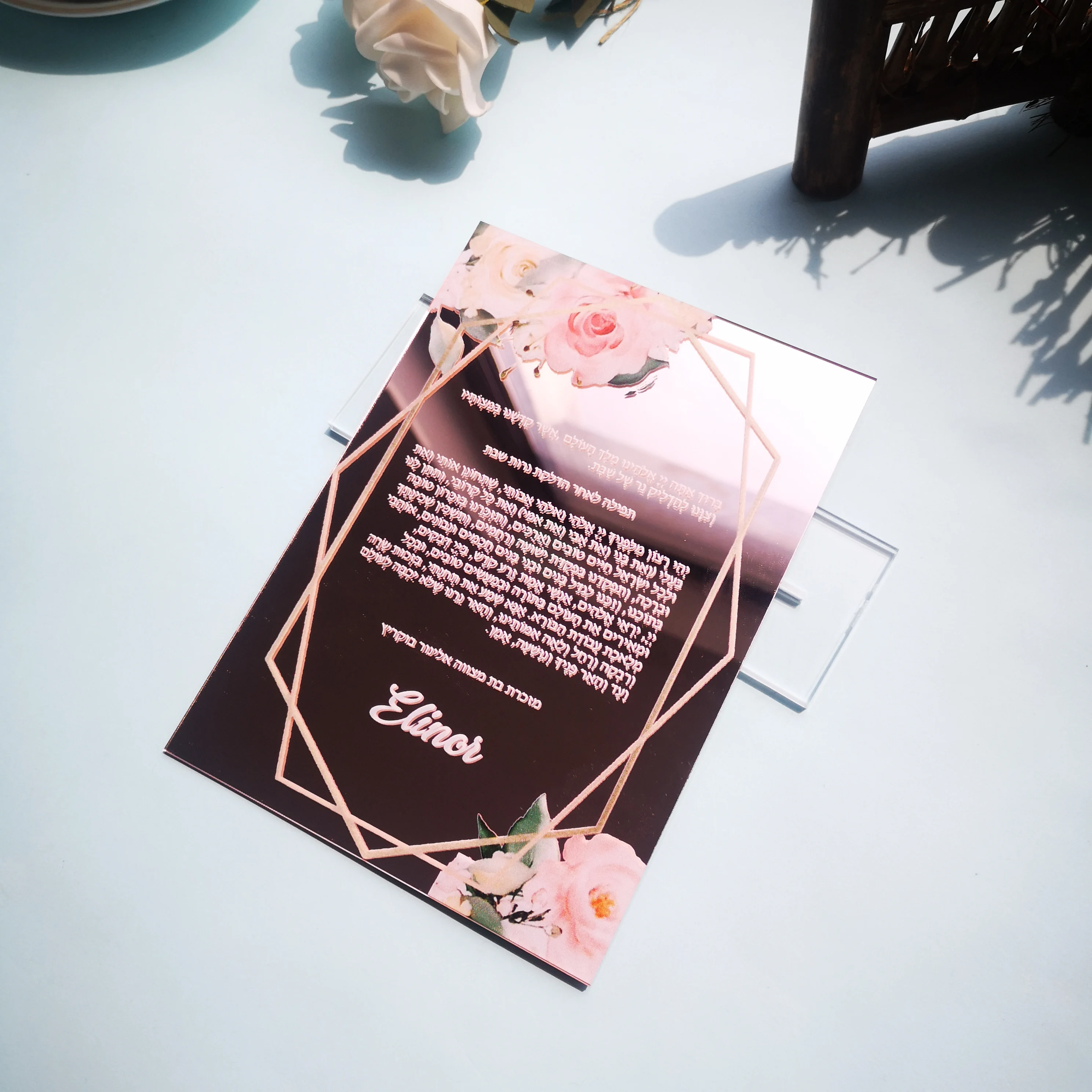 

Mirror Rose Gold Acrylic Wedding Invitation Cards 10PCS Custom Printing Design Popular Couple Marriage Invitations Vintage Style