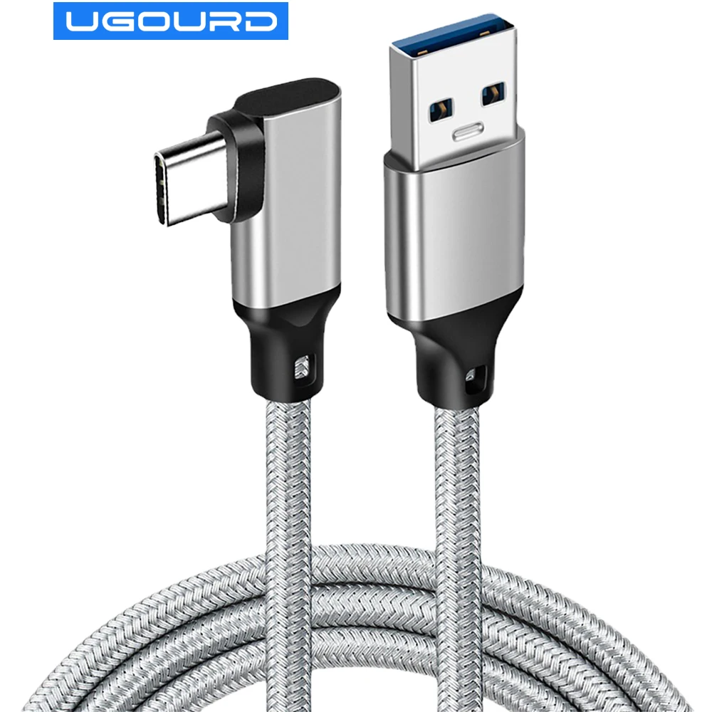 UGOURD 엘보우 USB C 타입 케이블, 고속 충전 및 데이터 동기화 케이블, 모바일 게임용 3A 60W 충전기, VR 안경 VR 게임용 C 타입