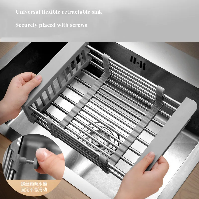 

Kitchen Drain Rack Stainless Steel Retractable Sink Rack Household Tableware Storage Drain The Water