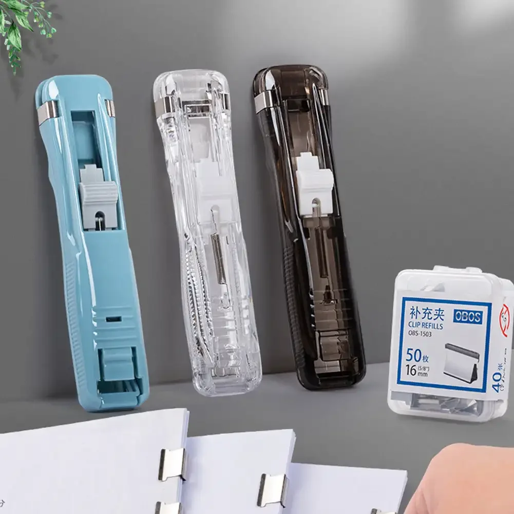 Mini Traceless Stapler Reusable Hand Clamp Push Stapler Paper Book File Office School Student Binder Binding Tools Supplies