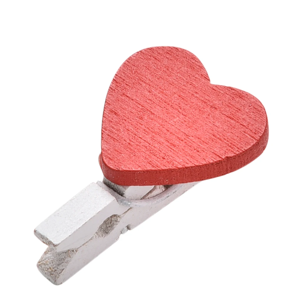 20 Pcs Stylish Wooden Red Love Heart Pegs Photo Paper Clips Wedding Decor Craft