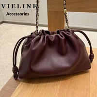 VIELINE New Women's Drawstring Cloud Bag Blessing Bag Hobos Bag Real Leather One Shoulder Crossbody Bag Casual Bucket Bag 1