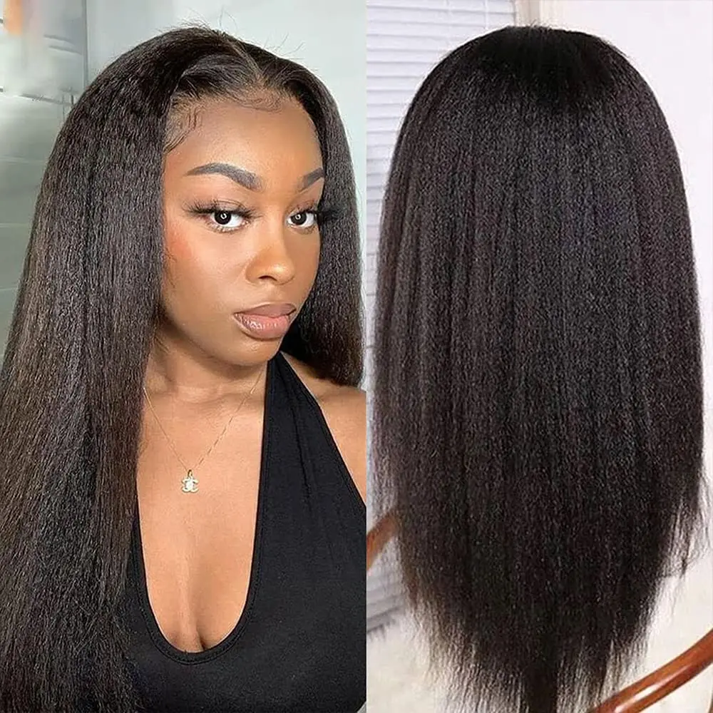 BEAUDIVA Full Glueless Kinky Straight Lace Front Wig13X1 Lace Front Human Hair Wigs Hairline Lace Wig 13X1 Yaki Lace Frontal Wig
