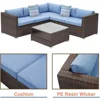 4-piece Outdoor Combination Sofa Courtyard Furniture with Blue Thick Cushion, Courtyard Conversation Set Outdoor Willow Sofa 4