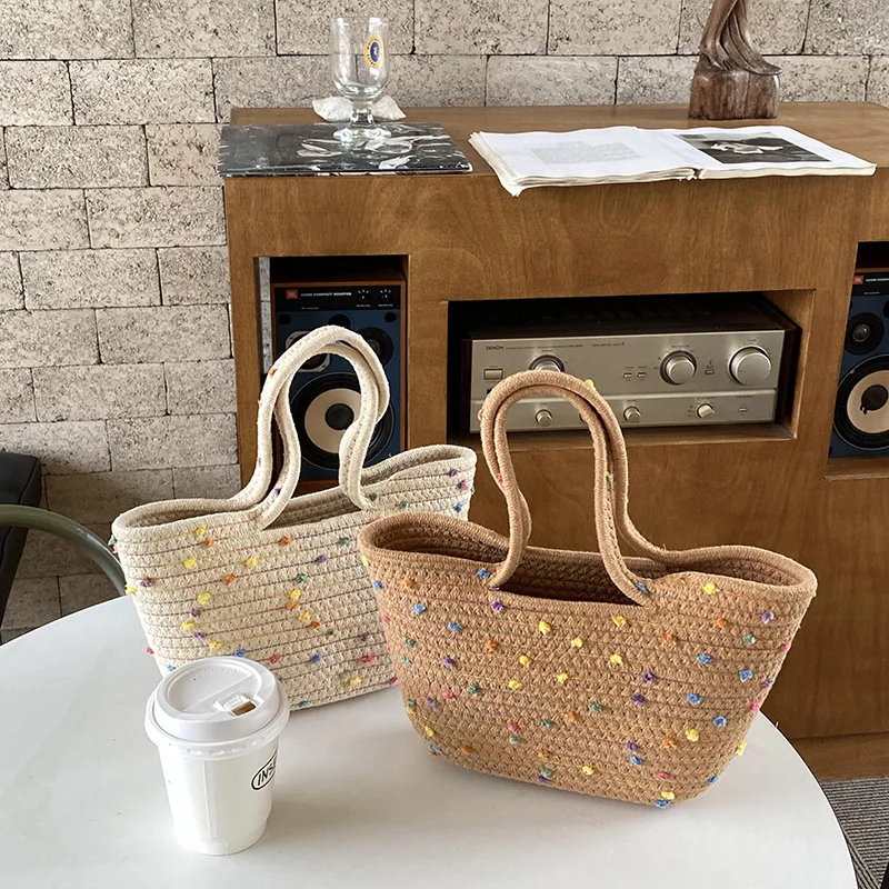 

Purses and Handbags Women Handbag Cotton Rope Straw Basket Bag 2023 New Fashionable Casual Simple Style Ladies Hand Bags
