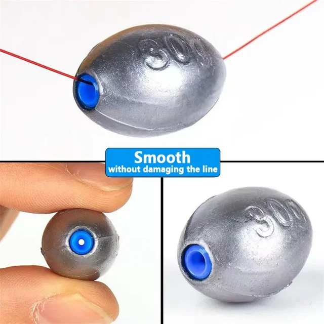 10pcs Fishing Lead Olive Shaped Sinkers with Plastic Plug Hollow Lure Lead Weights  Fishing Slip Shot Sinkers 10/20/30/40/50/60g 3