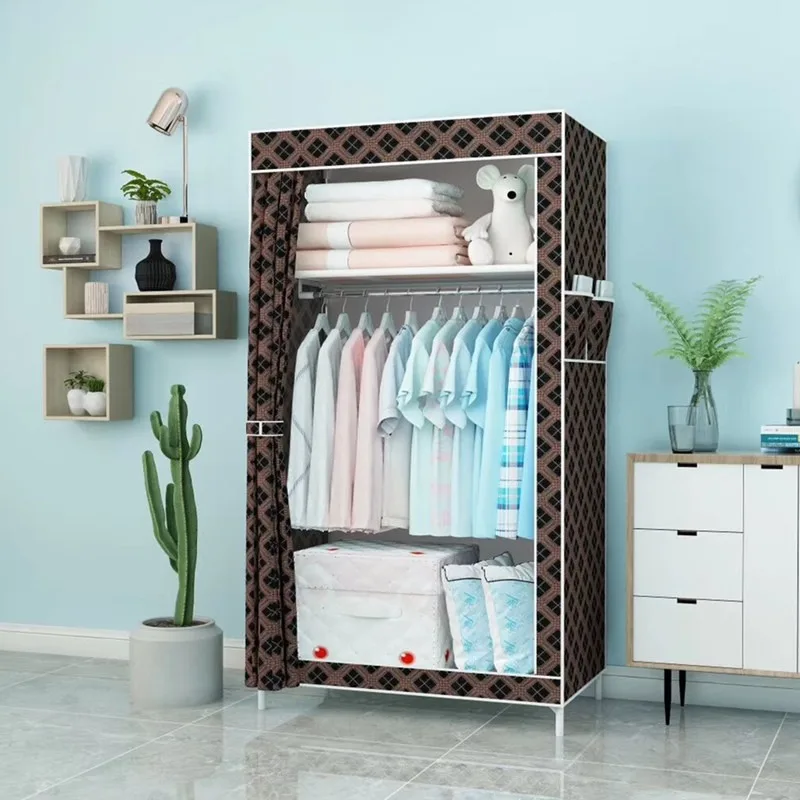 Simple wardrobe Student dormitory dust wardrobe Metal skeleton dust-proof fabric folding wardrobe Foreign trade supermarket