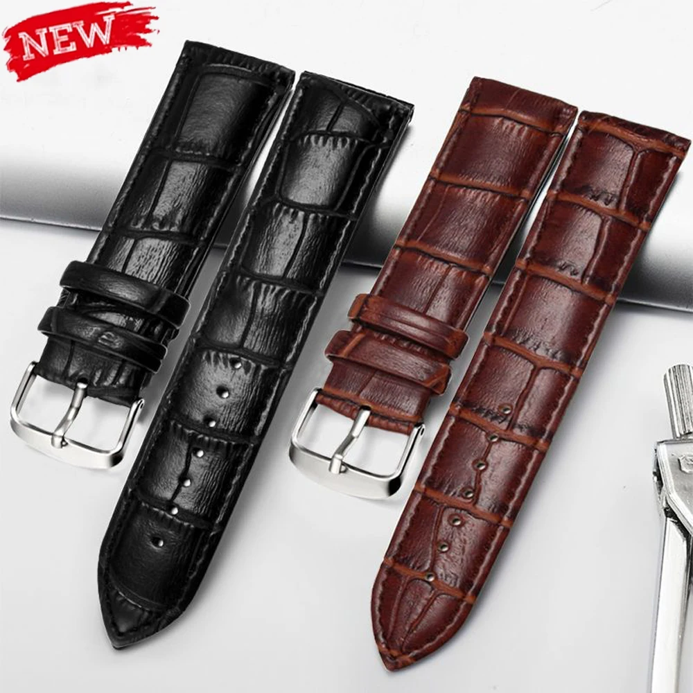 Premium Genuine Leather Watch Band Strap with Steel Pin Buckle - High Quality Wrist Belt Bracelet
